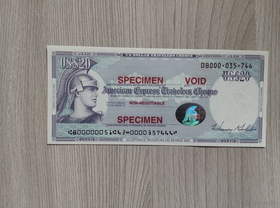Чек Американ экспресс 20 долларов,образец.
