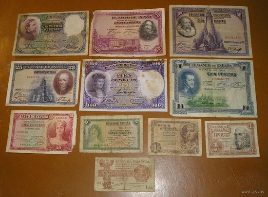 Испания, Лот 11 х разных банкнот