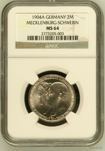 Германия. 2 марки 1904г. слаб NGC MS64.
