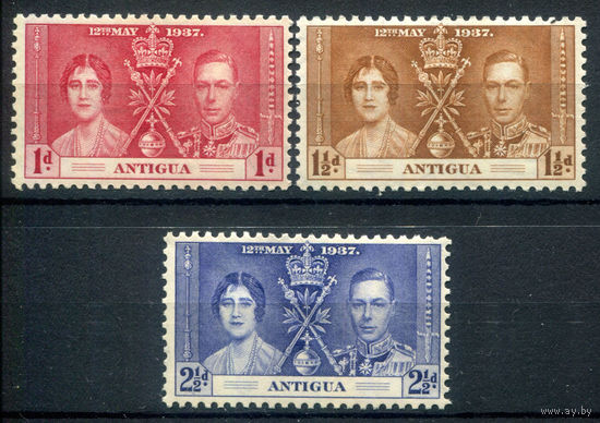 Британские колонии - Антигуа - 1937г. - коронация короля Георга VI и королевы Елизаветы - 3 марки - полная серия, MH, последняя марка с незначительной вмятинкой (не видна на лицевой стороне) [Mi 75-77]. #2-Bc-D-KS-1