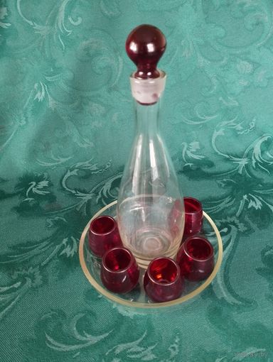 Набор для ликера, красное стекло, made in Czechoslovakia, 50-60 гг
