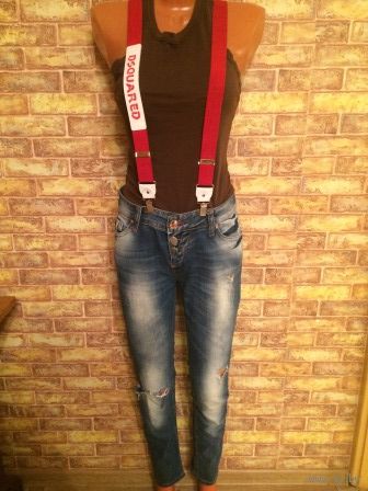 Фирменные джинсы с подтяжками dsquared 27 размер, идеально сядут на параметры по 41 см, по бедер 49 см, длина 99 см. Состояние отличное, качество хорошее. Обмен не интересует