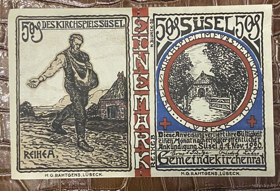 Нотгельд 2 х 50 пфеннигов 1920 год. Зюзель. Веймарская республика
