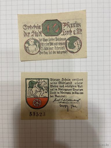 Нотгельд 10 пфеннигов. Германия. Веймарская республика Лорх-0201