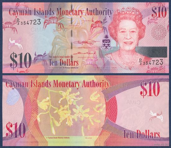 Каймановы острова (Кайманы), 10 долларов 2018 г, P-40a (D|3, королева Елизавета II, банановая орхидея), UNC