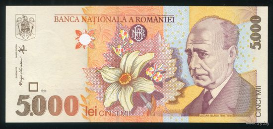Румыния 5000 лей 1998 г. Р107b. Серия 009D. UNC