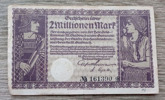 Werty71 Германия 2 миллиона 2000000 марок 1923 банкнота гроссгельд Мёнхенгладбах Гладбах