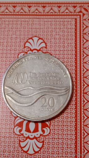 Австралия 20 центов 2010 налоговое управление 100 лет