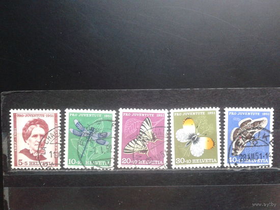 Швейцария, 1951, Бабочки, полная серия, Михель 25 евро гаш.