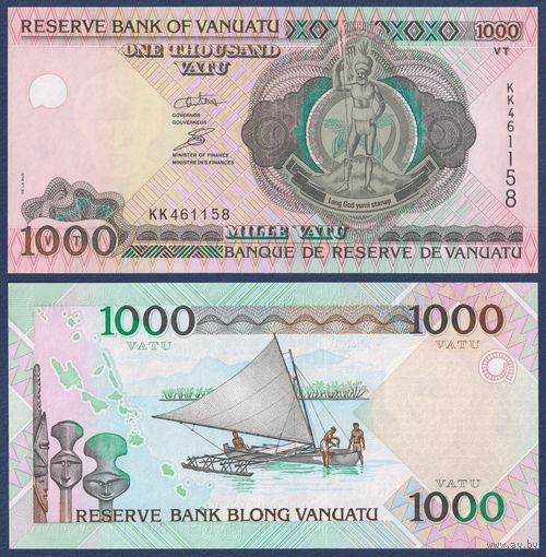 Вануату, 1000 вату 2002 г, P-10 (KK, меланезийский вождь, парусная лодка), UNC