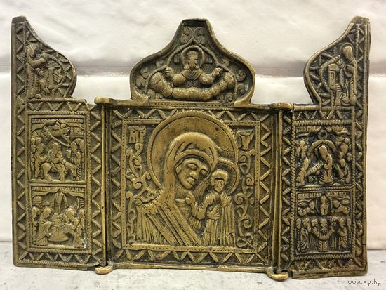 Складень Богородица Смоленская, медь, литье, Российская Империя, 1800-1850 гг. Распродажа коллекции!!!