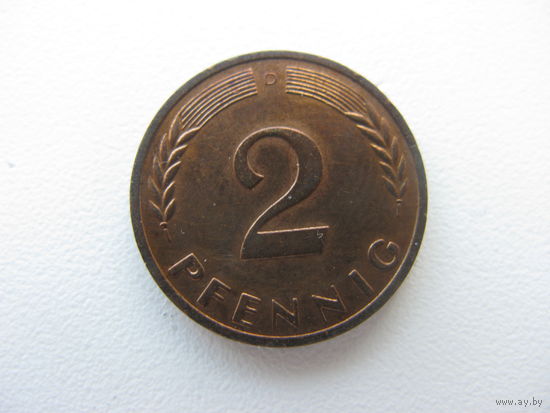 ФРГ  2 пфеннига   1964   D .