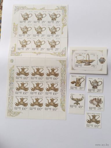 Россия   1993 5 м+бл.+2 м/листа  посуда из серебра