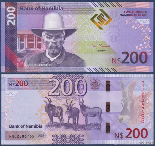 Намибия, 200 долларов 2025 г., P-W24 (NN, вождь Хендрик Витбой, лошадиная антилопа), UNC