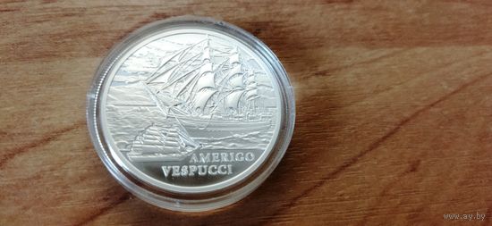 Серебро 0,925! Беларусь. 20 рублей 2010 - Парусные корабли -  Америго Веспуччи. Сертификат.