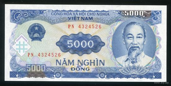 Вьетнам 5000 донг 1991 г. P108. Серия PN. UNC