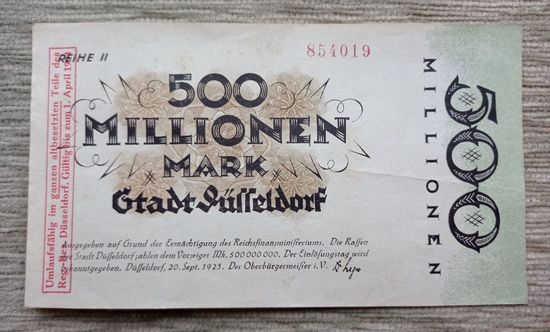 Werty71 Германия 500000000 марок 1923 500 миллионов Гроссгельд Дюссельдорф банкнота