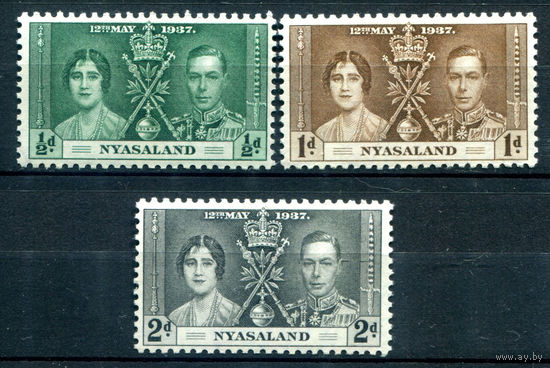 Британские колонии - Ньясаленд - 1937 - коронация короля Георга VI и королевы Елизаветы - 3 марки - полная серия, MNH [Mi 49-51]. #2-Bc-56-A-1