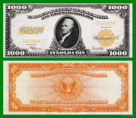 [КОПИЯ] США 1000 долларов 1922г. Золотой Сертификат.