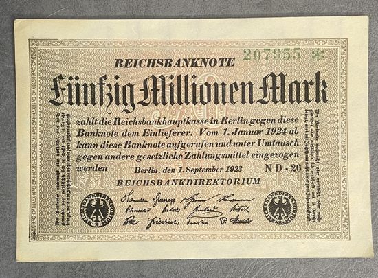 Банкнота 50 миллионов марок 1923 год. Веймарская республика