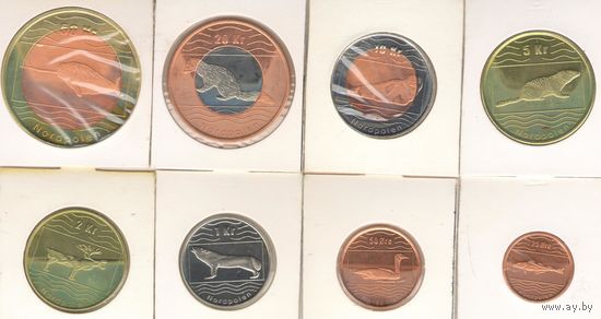 Северный полюс 2012: территория Норвегия. Номиналы: 50, 20, 10, 5, 2 и 1 кроны, 5о и 20 эре.