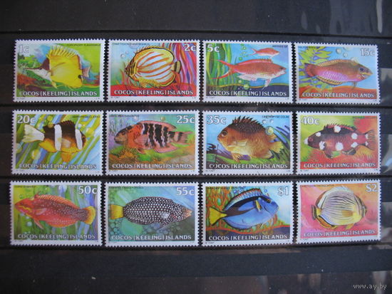 Кокосовые (киллинг) о-ва.  Коралловые рыбки, 12 марок.  1979 г. 2 фото. см. условие.