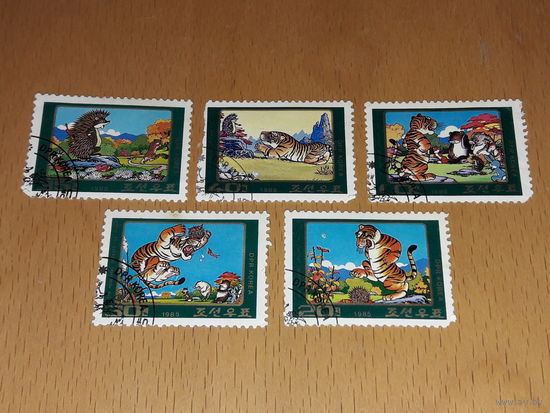 Корея КНДР 1985 Мультфильмы. Полная серия 5 марок.