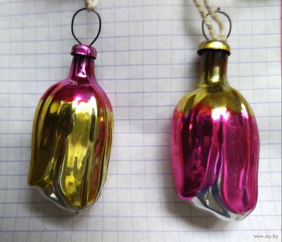 ЕЛОЧНАЯ ИГРУШКА  из СССР. "БУТОН РОЗЫ". 2 шт. лот не разбивается, цена за лот.