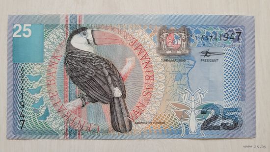 С 1 руб! Суринам 25 гульденов 2000 года