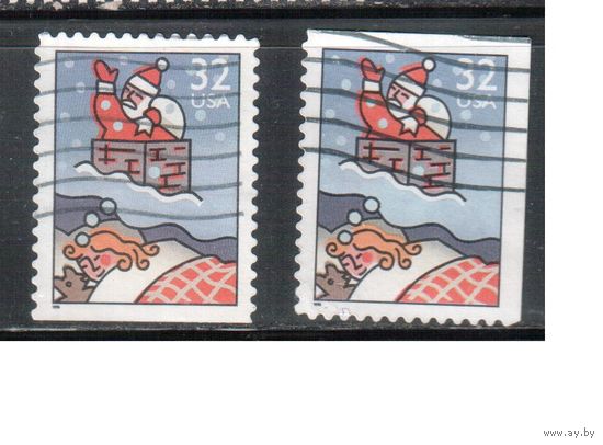 США-1996 (Мих.2791 ВD+ВЕ) , гаш., Рождество и Новый год, 2 зубцовки