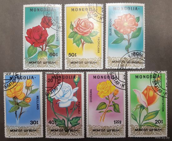 Монголия. 1988 год. Флора. Розы (7 марок)