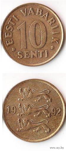 10 сентов Эстония 1992 года