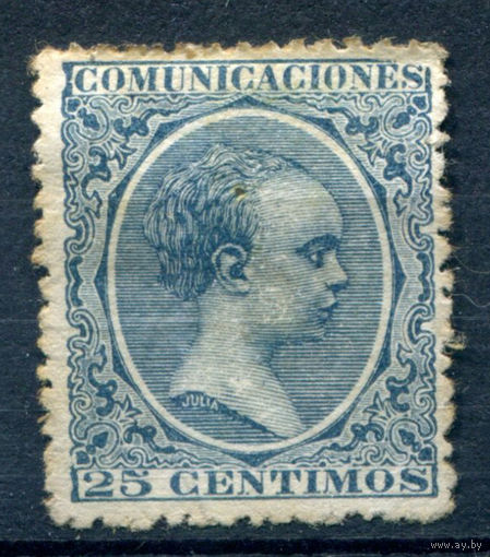 Испания (Королевство) - 1889г. - король Альфонсо XIII, 25 с - 1 марка - чистая, без клея с наклейкой [Mi 194]. #1-Sp-21-A-1