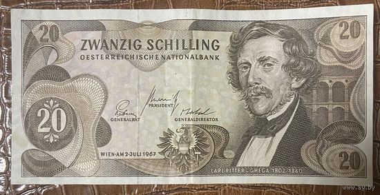 Банкнота Австрия 20 шиллингов 1967 год. Карл Риттер.