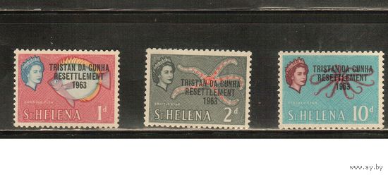 Тристан-да-Кунья-1963(Мих.55,57,62) , ** ,  Морская фауна, Рыбы,Надп.