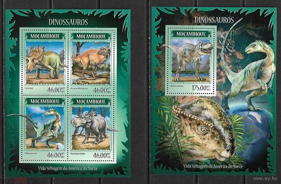 МОЗАМБИК 2014 СЕРИЯ Блоков динозавры рептилии   фауна  MNH