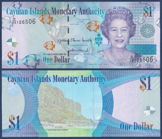 Каймановы острова (Кайманы), 1 доллар 2024 г, P-38 (D|10, королева Елизавета II, утёс Блафф), UNC