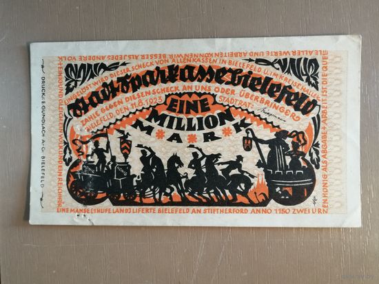 Германия, 1 миллион марок, 1923 год, Билефельд, BIELEFELD, Веймар. Гроссгельд. 415a	В7