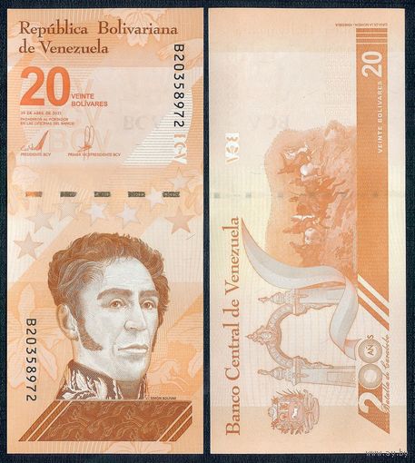 Венесуэла 20 боливар 2021 год, UNC