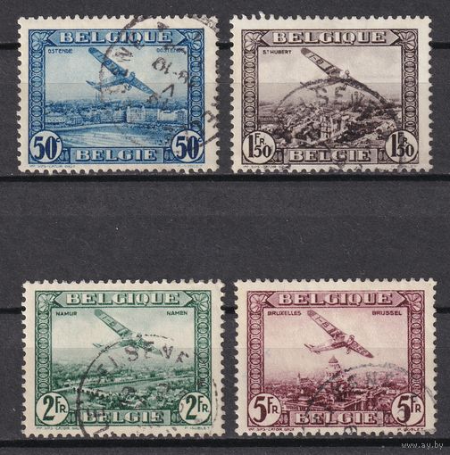 20.Bg. Бельгия. Авиапочта. Фоккер F 7 над бельгийскими городами. 1930 г. Полная серия. Mi.##280-283.