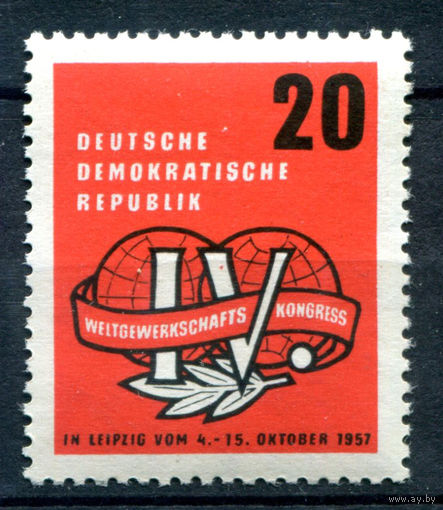 ГДР - 1957г. - Всемирный конгресс профсоюзов - 1 марка - полная серия, MNH [Mi 595]. #1-GG-20-A-1