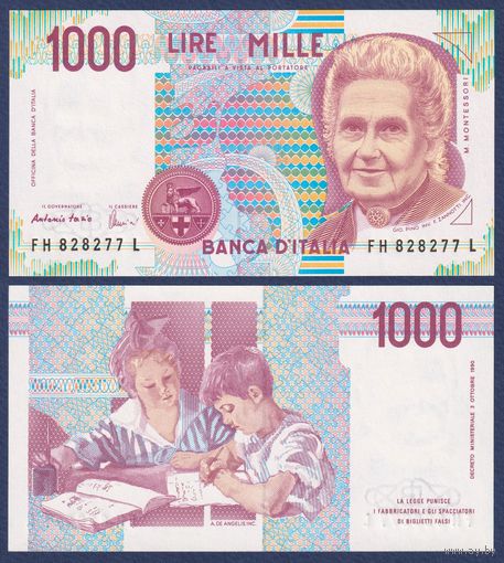 Италия, 1000 лир 1990 г, P-114c (врач Мария Монтессори), UNC