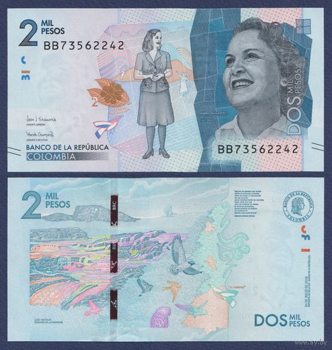 Колумбия, 2000 песо 2018 г., P-458, UNC