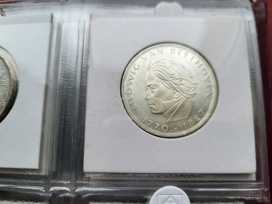 5 марок 1970 F 200 лет со дня рождения Людвига ван Бетховена! Штемпель! Серебро 11.2 грамма 625 пробы 0,225 унции! ВОЗМОЖЕН ОБМЕН!