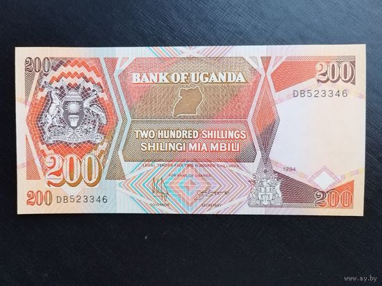 Уганда 200 шиллингов, 1994г, unc, пресс