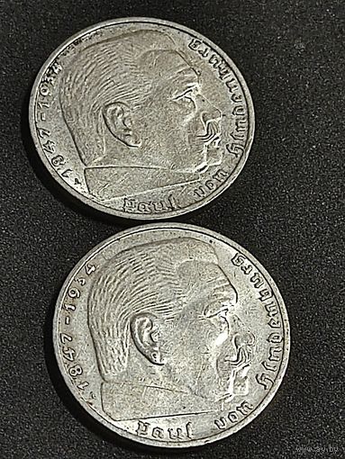 2 марки. Германия. 1937 и 1937 гг.