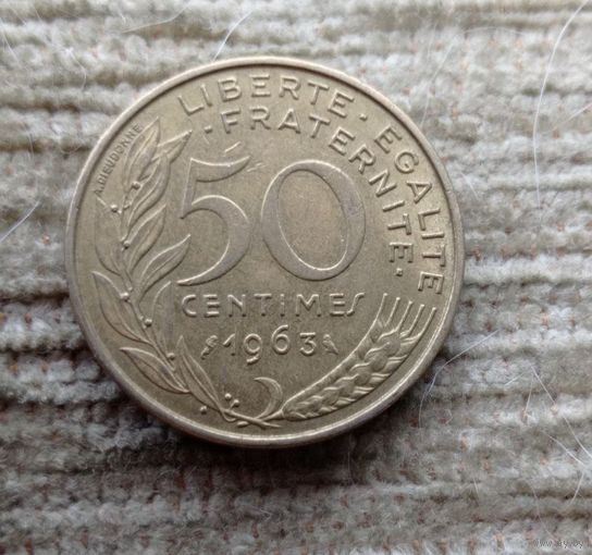 Werty71 Франция 50 сантимов 1963 Редкий номинал не 1/2 франка