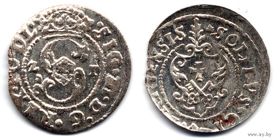Шеляг 1621, Сигизмунд III Ваза, Рига. Остатки штемпельного блеска, коллекционное состояние, R
