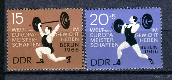 ГДР - 1966г. - Спорт - полная серия, MNH, 1 марка с пятнышком на лицевой стороне [Mi 1210-1211] - 2 марки