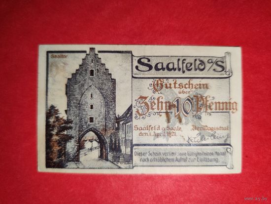 Нотгельд Германия 10 пфеннингов 1921